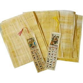 10 Egyptian Papyrus Paper 6x8 Inch (15x20 cm) - Ancient Alphabets Papyrus Sheets-Papyri for Art Project, Scrapbooking, and School History - Ideal Teaching Aid Scroll Paper with 1 Bookmark