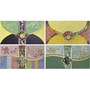 4 Pattens 4 Pcs Money Envelope (Pack of 4) 6.6"" x 3.5"" Korean Traditional Gold-Embossed Envelopes for Money Gift, New Year, Birthday, Wedding, Small Accessory, Multicolor