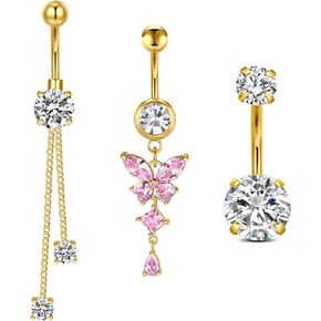 14G Stainless Steel Belly Button Rins, Heart CZ Belly Barbell Piercings, Cute Navel Piercing Jewelry For Women