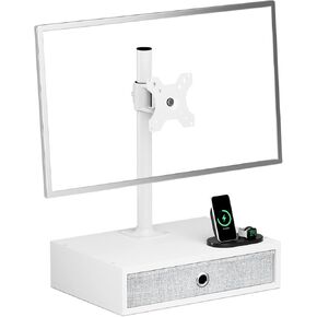 TEAMIX White Monitor Stand Riser with Drawer, Free-Standing Desk Stand Mount Riser, Small TV Stand, Fits 13''-32" Screens, Adjustable Height, Swivel, Tilt, Rotation, VESA 75x75, 100x100mm