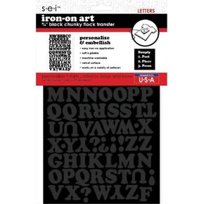 S.E.I 3-Inch Iron-on T-Shirt Letters, Chunky Letter Flock Heat Transfers, Black