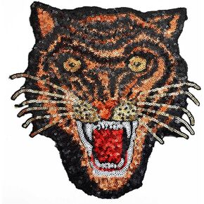 Tiger Sequin Iron-On or Sew Applique Patch by pc, 9-1/2" high, TR-11659 (Pink)