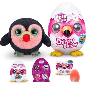 Pets Alive Chirpy Birds (Toucan) by ZURU, Electronic Pet That Speaks, Giant Surprise Egg, Stickers, Comb, Fluffy Clay, Bird Animal Plush for Girls