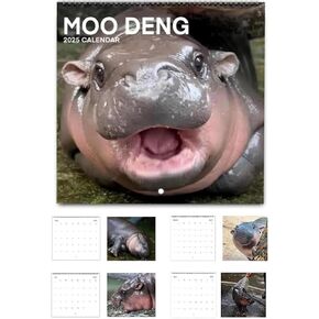 2025 Moo Deng Calendar, Moo Deng Pygmy Hippo Wall Calendar, 12 Monthly Calendar Planner, Moo Deng Pygmy Hippopotamus for Animal Lover, Moo Deng Hippo Wall Calendar