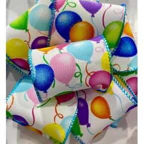 Wired Edge Ribbon with Balloon Prints - 100% Polyester, 10 Yards, 2.50 Inches Wide - Great for Birthday Bows, Gift Wrapping and Decorating! Single Sided Ribbon.