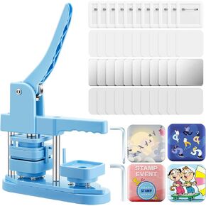 Square Button Maker Machine with 100 Set Square Button Making Supplies 2'' x 2'' Pin Button Press Machine Kit for DIY Craft Gifts Hand Press Pin Badge