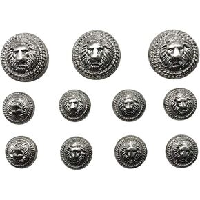 11 Pieces Vintage Antique Metal Blazer Button Set - 3D Lion Head - for Blazer, Suits, Sport Coat, Uniform, Jacket (Silver),Q2380