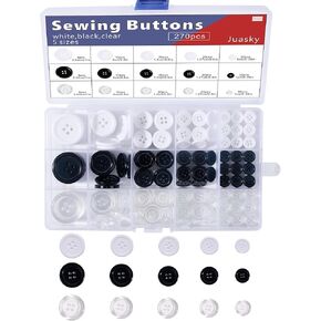 270pcs Sewing Buttons, 5 Sizes Assorted Resin Buttons for Sewing, Clothing and DIY Crafts (Black, White and Clear)