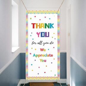 arricraft 1 Pc We Appreciate You Door Cover, Thank You for All You Do Sign Door Banner Colorful Polyester Door Backdrops for Teacher Doctor Appreciation Party Decoration 35.4x72.8 inch(90x185cm)