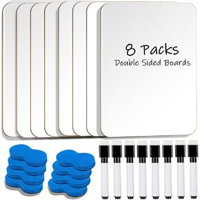 Small White Board Dry Erase, 3 Packs Double Sided Mini Boards with 3 Markers and 3 Erasers for Office School Supplies 7''x 9.8''