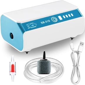 USB Rechargeable Aquarium Air Pump One Dual Outlet Fish Tank Bubbler Aerator Pump for 5-75 Gallon Portable Li-ion Battery Power Outage Outdoor Fishing Live Bait Bucket Aerator Quiet Oxygen Pump