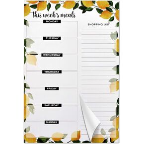 Weekly Meal Planner Magnetic Notepad for Fridge with 80g 50 Sheets Tear-Off Shopping Grocery List,6"x9" Hanging Food Planning Menu Organizer Lemons