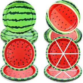 80Pcs Watermelon Decor Paper Plates, Watermelon Tableware, Disposable Citrus Fruit Dinner Plates Dessert Plates for Baby Shower Summer Tropical Fruit Watermelon Party Supplies