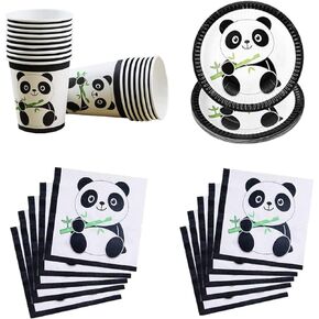 60 Pcs Black White Panda Party Supplies, Include 20 Panda Plates 20 Cups and 20 Paper Napkins, Disposable Tableware Set for Kids Baby Shower Birthday Decorations, Serves 20 guests