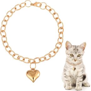 Dog Collar and Cat Chain Necklace Gold Heart-Shaped Cat Necklace Adjustable Jewelry Gift for Cats & Dogs Cat Chain Collar for Small Pets Cats Kitten Puppy (7 inch)