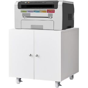 Metal Printer Stand with Storage, Mobile Printer Table with Wheels, Heavy Duty Printer Cabinet with Storage Shelf, Large Printer Stand for Under Desk Home Office