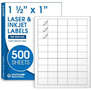 1 1/2" X 1" Matte White Printable Labels Compatible with Inkjet and Laser Printers - 100 Sheets, 5000 Total Paper Stickers for Return Addresses, UPC and EAN Barcodes - Spartan Industrial