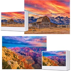Jigsaw Puzzles for Adults,2 Pack 1000 Pieces Puzzles,Barn and Grand Teton National Park in Wyoming & Morning Light at Grand Canyon Arizona USA, A Scenic Birthday Gift for Mom and Girl Friend