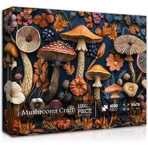 Vintage Mushroom Puzzles for Adults 1000 Pieces, Nature Mushroom Forest Flower Puzzle Art, Unique Plant Jigsaw Puzzle Retro, Impossible Challenging Puzzles for Adults