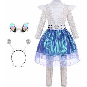LMYOVE Alien Costume for Kids Girls Halloween Birthday Space Themed Party Cosplay Alien Outfit 4PCS Set