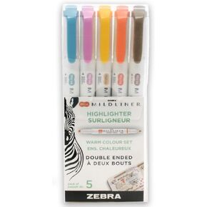 Zebra Pen Mildliner, Double Ended Highlighter, Broad and Fine Tips, Assorted Warm Colors, 5 Pack