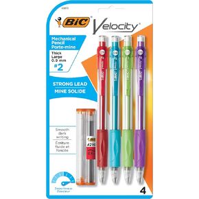 BIC Velocity Original Mechanical Pencil, Thick Point (0.9mm), Smooth Dark Writing, 4-Count