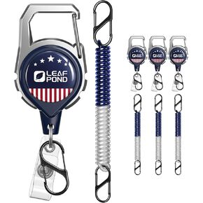 3 Pcs Badge Reel & 3 Pcs Coiled Lanyard. Fly Fishing Zinger Retractor. Badge Reel: 24" Dyneema Cord, 5oz. Retraction Holding 10 Keys. Coilded Lanyard: 32" Reach, Equipped with Dual S-Clips.