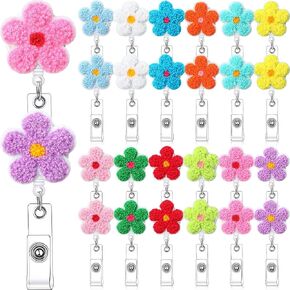 24 Pcs Spring Flower Badge Reel Retractable Nurse Badge Reel Cute Felt Badge Holder with Alligator Clip Nursing Name ID Badge Reel Accessories for Nurses Teacher Student Back to School Gifts