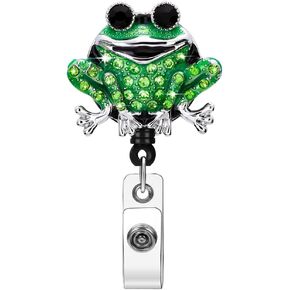 Soleebee 1 Pack Badge Reel, 24'' Retractable Badge Holder with 360° Swivel Alligator Clip Diamond Design ID Badge Holder for Nurse Doctor Teachers Students Badge Reel (Frog)