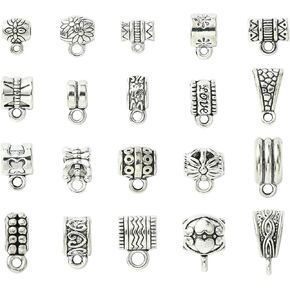 LiQunSweet 100 Pcs 20 Styles Antique Silver Tube Alloy Charms Vintage Spacer Bead Hanger Charms for DIY Jewelry Bracelet Necklace Craft Accessory