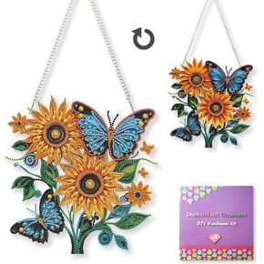 SOURMO Hanging Diamond Art Painting Ornament Sunflower, DIY Double Sided Acrylic Diamonds Painting Butterfly Pendant Kit for Adults