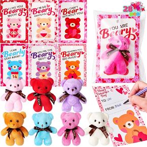Joyin 28 Pack Valentine's Mini Plush Animals Toys مع بطاقات الهدايا ، سلاسل المفاتيح للحيوانات المصغرة لصالح حفل ​​عيد الحب ، جائزة تبادل المدرسة وتبادل الهدايا في الفصول الدراسية في عيد الحب