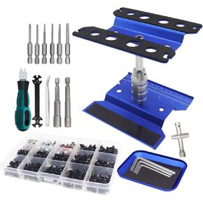RC Stand and 520PCS RC Screws Kit & RC Screwdrivers and Screws Pallet Kit for 1/8 1/10 1/12 1/16 1/18 Scale Traxxas Redcat Arrma Axial RC4WD HSP HPI SCX10 Losi RC Crawler Truck Buggy(Navy Blue)