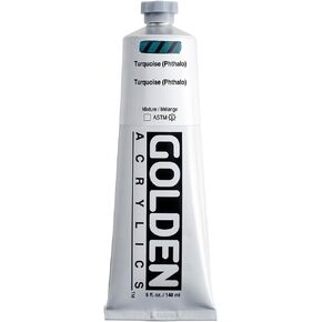 Heavy Body Acrylics by GOLDEN, Turquoise (Phthalo), 5 fl. oz. Tube, Professional Acrylic Paint, Transparent