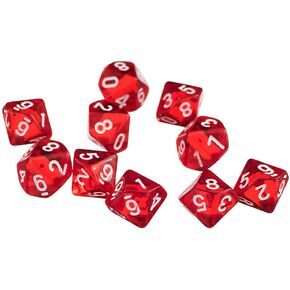 10pcs polyhedral dice d10 dice 16mm acrylic 10 swide dice dice dice for rpg mtg dnd dice table games (شفاف أحمر)