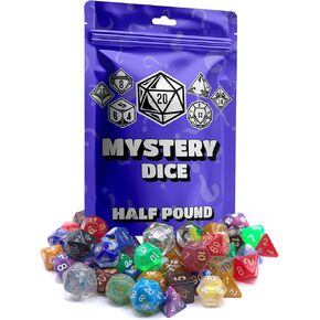 Half-Pound Mystery Dice Bag – Full Polyhedral Sets & Unique Secret Styles - Rainbow Transparent, Starry, Pearlescent, & Jade Textured Dice for RPG Gamers & Collectors
