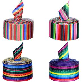 Tongcloud 4pcs Fiesta Ribbon Mexican Serape Ribbon Rainbow Stripes Ribbon Colorful Grosgrain Ribbon for DIY Wrapping, Crafts Decoration,Sewing Supplies
