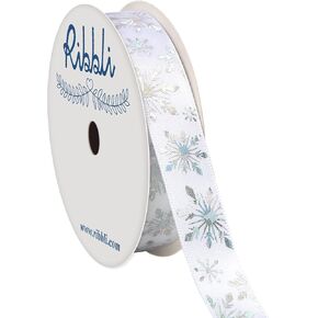 Ribbli Silver Snowflake Ribbon,5/8 Inch,10-Yard Spool, Iridescent Silver Snowflake Ribbon Use for Christmas Gift Wrapping, Party Decoration,All Crafting and Sewing