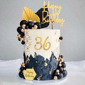 48Pcs Balls Cake Toppers Man Cake Decorations with Black Gold White Balls Acrylic Numbers 0-9 and Happy Birthday Cake Insert Toppers for Men Boy Black Theme Birthday Wedding Anniversary Party Supplies in Kuwait
