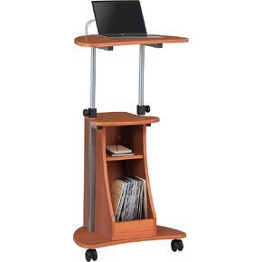 Adjustable Height Laptop Cart With Storage. Color: Woodgrain