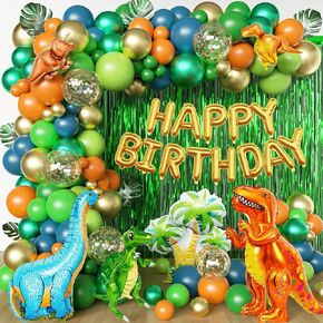 Dinosaur Birthday Decorations,126Pcs Dinosaur Party Decorations Include Dino Foil Balloons Happy Birthday Balloons for Jungle Safari Dinosaur Themed Party Baby Shower Decorations Supplies Boys Kids