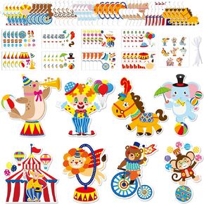 3sscha 40 Packs Circus Carnival Craft Kit for Kids - Make Your Own Circus Card Bulk Set DIY Self-Adhesive Sticker Clown Animal Juggling Handmade Art Project Decor Classroom Activity Gift Party Favor