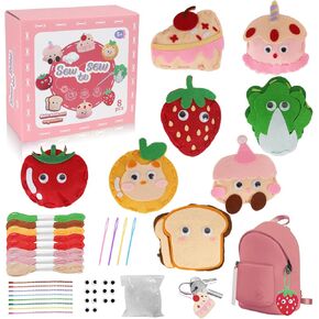 Kids Sewing Kits for Beginners, 8 Stuffed Animals, Rabbit, Dinosaur Making Easy Felt Sewing Fun Craft Kit, Educational Learn to Sew Gifts for Kids Age 5 6 7 8 9 10 11 12, Instruction & Felt Materials