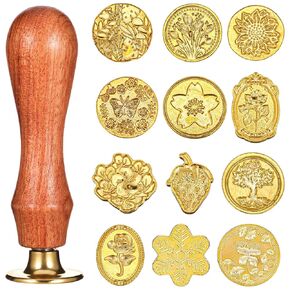 12Pcs Wax Seal Kit, Premium Wax Seal Stamp Kit for Sealing Wax, Christmas Snowflakes Wax Stamp Seal Kit for Letters, Envelopes, Wedding Invitations Packaging (Gold)