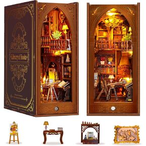 Book Nook Kit - Library BookNook مع صندوق موسيقى لديكور رف الكتب ، مجموعة DIY Miniature House ، دمية أحواض ثلاثية الأبعاد ، الحرف اليدوية للبالغين المراهقين عيد ميلاد عيد الفصح هدايا