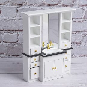 VGEBY Miniature Furniture, 1/12 Dollhouse Mini Basin Cabinet Miniature Furniture for Bathroom Kitchen Decoration Dollhouse Accessories (White) Mini Doll Accessories Bathroom