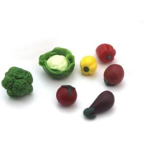 7Pcs Dollhouse Fruits and Vegetables Miniature, 1/12 Scale Mixed Veggies Grocery for Rustic Country Garden Farm, Mini Realistic Clay Food Tomato Cabbage Pepper, Décor