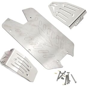 Steel Chassis Armor Front Rear Protector Skid Plate for Arrma 1/10 Vorteks 4x4 3S Blx 4WD Big Rock RC Car Upgrade Parts(Silver