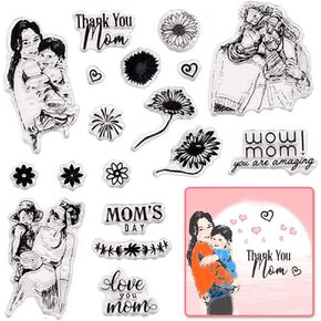 Mother's Day Clear Stamps for Card Making Mom's Day Clear Stamp Blessing Words with Sentiments Transparent Silicone Stamps for DIY Scrapbooking Supplies Embossing Paper Card Album Decoration Crafts