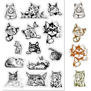 CRASPIRE Cat Clear Stamps Cartoon Animal Silicone Clear Stamp Seals Transparent Silicone Stamps for Christmas Birthday Cards Making DIY Scrapbooking Journal Photo Album Decoration